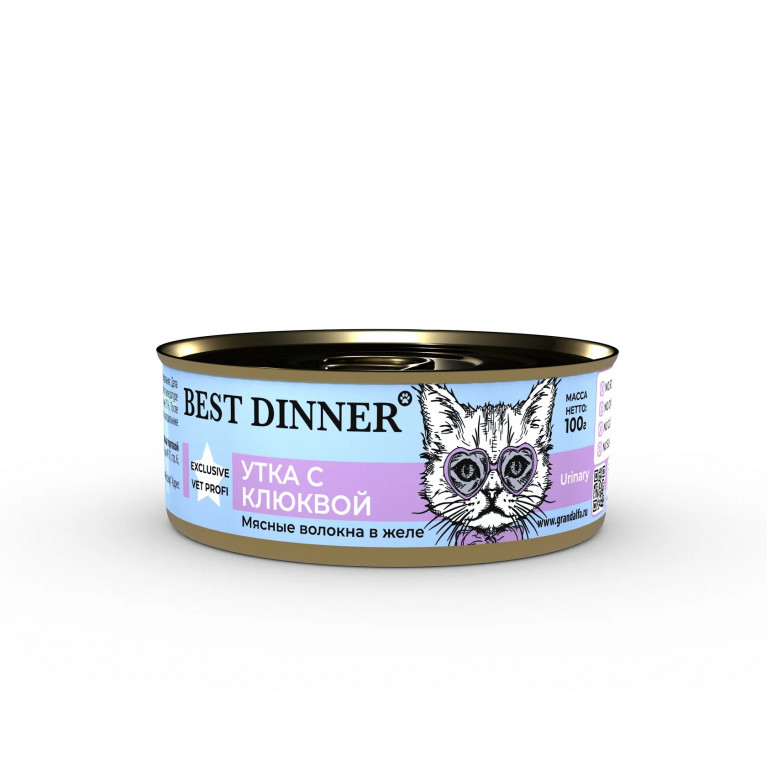 Best Dinner Exclusive Vet Profi Urinary Консервы для взрослых кошек при мочекаменной болезни желе с уткой и клюквой 100г